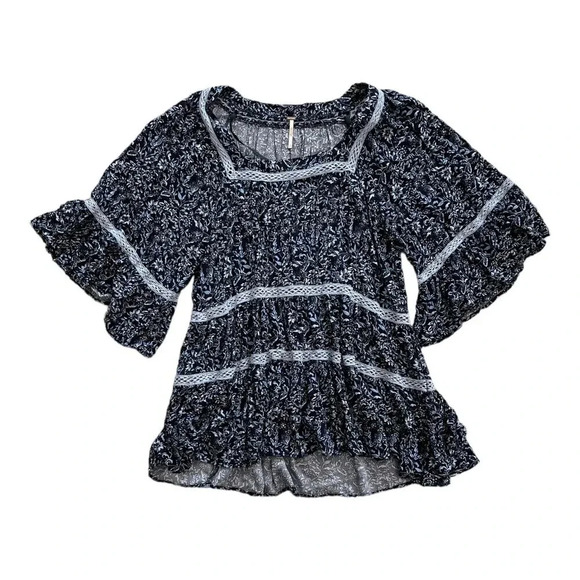 Free People Navy Talk About It Boho Tunic Top S - Picture 1 of 4